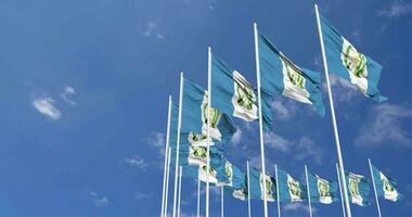 guatemala flaggor vinka i de himmel, sömlös slinga i vind, Plats på vänster sida för design eller information, 3d tolkning video