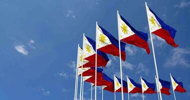 Philippines Flags Waving in the Sky, Seamless Loop in Wind, Space on Left Side for Design or Information, 3D Rendering video