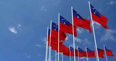 Samoa Flags Waving in the Sky, Seamless Loop in Wind, Space on Left Side for Design or Information, 3D Rendering video