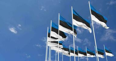 Estonia Flags Waving in the Sky, Seamless Loop in Wind, Space on Left Side for Design or Information, 3D Rendering video