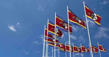 Eswatini Flags Waving in the Sky, Seamless Loop in Wind, Space on Left Side for Design or Information, 3D Rendering video