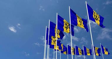 Barbados Flags Waving in the Sky, Seamless Loop in Wind, Space on Left Side for Design or Information, 3D Rendering video