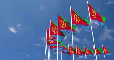 Eritrea Flags Waving in the Sky, Seamless Loop in Wind, Space on Left Side for Design or Information, 3D Rendering video