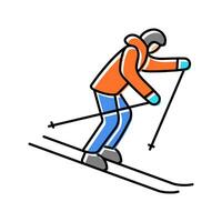 skiing downhill winter season color icon vector illustration