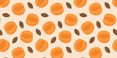 Fruits of apricot seamless pattern. Seamless vector floral pattern. Repeating design for fabric, drawing labels, wallpaper, fruit background. Apricots with pits summer vector background