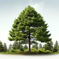 AI generated Green small pine tree on white background photo