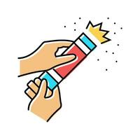 hands blow up the confetti popper color icon vector illustration