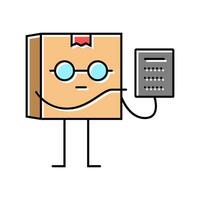 calculator hold cardboard box character color icon vector illustration