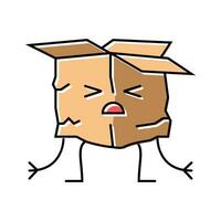 torn sad cardboard box character color icon vector illustration