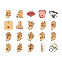 piercing fashion beauty earring icons set vector