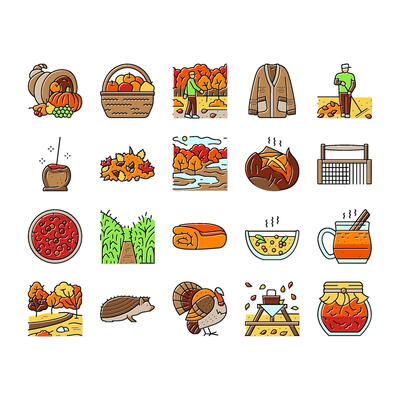 autumn season fall leaf nature icons set vector
