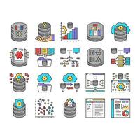 database administrator server icons set vector