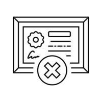 certificado desaprobar línea icono vector ilustración