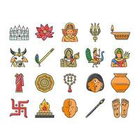 hinduism india hindu god religion icons set vector