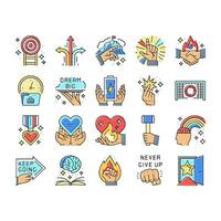 motivation succes challenge icons set vector