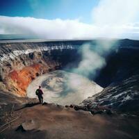 AI generated Get up close and personal with an active volcano as you peer down into its smoldering crater photo