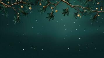 AI generated christmas background with branches hanging on a blue sky photo