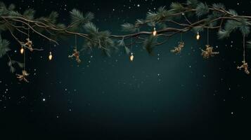 ai generado Navidad antecedentes con ramas colgando en un azul cielo foto