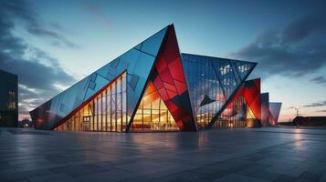 AI generated geometrically designed building with sharp angles and vibrant colors, photo
