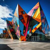 AI generated geometrically designed building with sharp angles and vibrant colors, photo