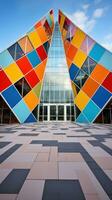 AI generated geometrically designed building with sharp angles and vibrant colors, photo