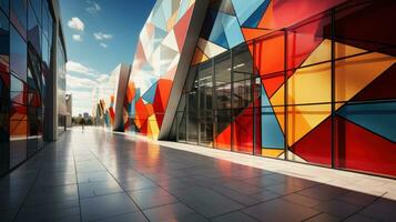 AI generated geometrically designed building with sharp angles and vibrant colors, photo