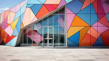 AI generated geometrically designed building with sharp angles and vibrant colors, photo