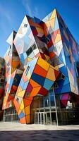 AI generated geometrically designed building with sharp angles and vibrant colors, photo