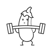 eggplant fruit fitness character line icon vector illustration