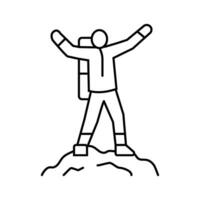 mountaineer on the top adventure line icon vector illustration