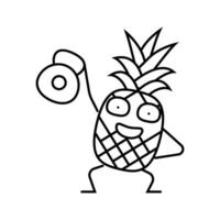 piña Fruta aptitud personaje línea icono vector ilustración