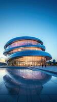 AI generated a futuristic building with a curved facade and sleek glass exterior photo