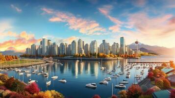 ai generado frente al mar paisaje urbano, presentando un mezcla de moderno y histórico edificio foto