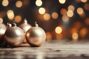 AI generated A minimalist yet festive background with gold ornaments and a blurred bokeh effect photo