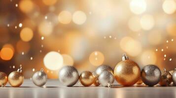 AI generated A minimalist yet festive background with gold ornaments and a blurred bokeh effect photo