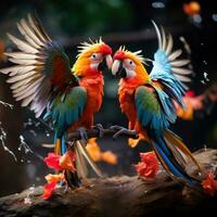 AI generated A pair of tropical birds engaged in a playful dance photo
