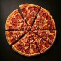 AI generated pizza slices arranged in a spiral pattern, emphasizing the symmetrical beauty of the pizza photo