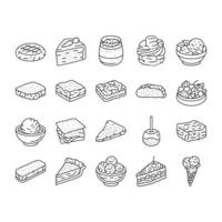 food dessert snack menu icons set vector