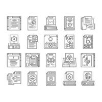 technical writer doc icons set vector