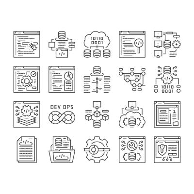 software engineer computer code icons set vector
