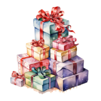 AI generated Pile of Giftboxes For Christmas Event. Watercolor Style. AI Generated png