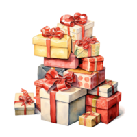 ai généré pile de coffrets cadeaux pour Noël événement. aquarelle style. ai généré png