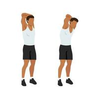 Man doing Standing reach up back rotation stretch exercise. vector