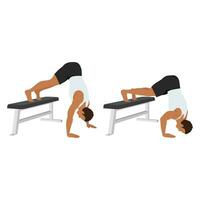 Man doing bench Pike push up exercise. vector