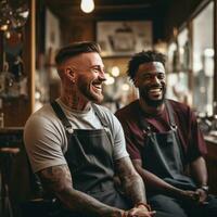 AI generated barber and a client engaged in conversation, showcasing the personal connection photo