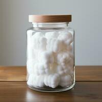 AI generated clear glass jar filled with cotton pads photo