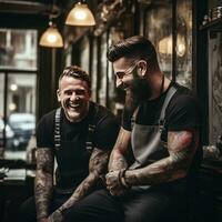 AI generated barber and a client engaged in conversation, showcasing the personal connection photo