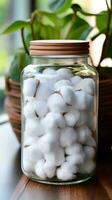 AI generated clear glass jar filled with cotton pads photo