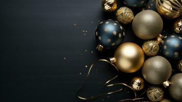 AI generated A classic Christmas backdrop featuring gold balls and plenty of negative space for copy photo