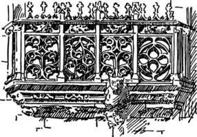 Balustrade Flamboyant French Gothic vintage engraving. vector